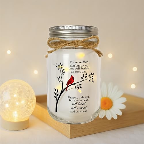 Cardinal Memorial Gifts for Loss of Loved One - Sympathy Mason Jar Night Light, in Loving Memory Remembrance Bereavement Gift - style: Memorial Gifts