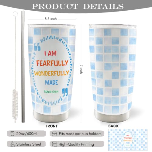 Blue Christian Bible Verse Kids 20oz Travel Coffee Mug Tumbler - color: iam