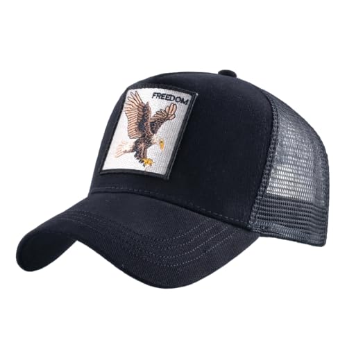 Animal Patch Mesh Trucker Baseball Cap Collection, Embroidered Design, Black - color: Eagle Black