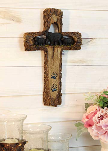 Ebros Gift 13.5" Tall Rustic Western Black Bears Momma And Cubs On Bear Trail Wall Cross Decor Hanging Sculpture With Paws Catholic Christian Country Bears Cubs Cabin Lodge Accent Decorative Crosses