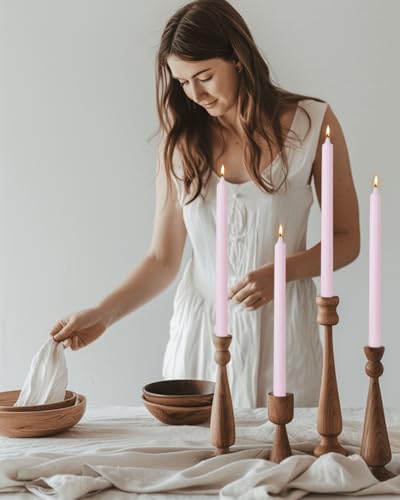 Pink Taper Candles 10.5 inch Pastel Candle Sticks Unscented Driples Tapered Candle Ideal as Dinner Candles Smokeless Long Burning,Set of 12 - color: Ribbed10.5''-Light pink