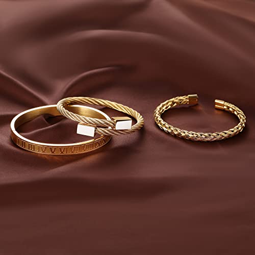 WFYOU Stainless Steel Bracelets for Men Gold Cuff Bracelet Birthday Gifts - color: Gold 4