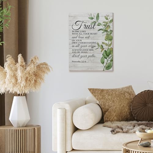 XINCEYWJ Christian Wall Art Decor, Bible Verse Canvas Art Prints Framed, Trust in the Lord with All Your Heart Religious Botanical Pictures Wall Decorations for Home Bedroom Church, 11x14 Inches - color: trust, size: 14"L x 11"W