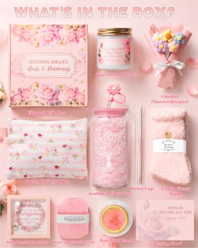 Gift Baskets for Women, 10pcs Happy Birthday Gifts for Women - color: Pink