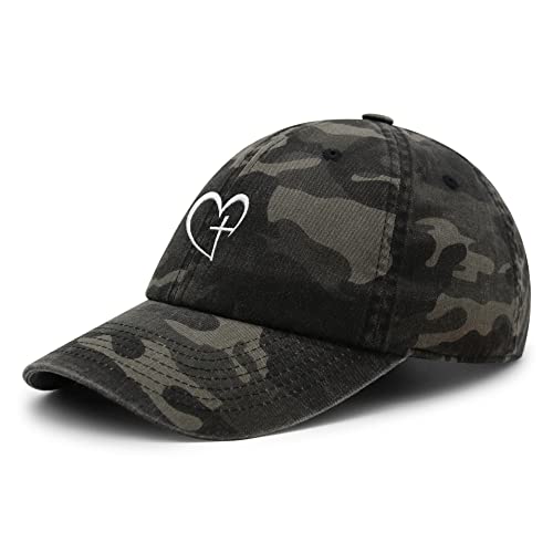 JPAK Heart and Cross Premium Dad Hat Embroidered Cotton Baseball Cap Christian Faith - color: Black Camo