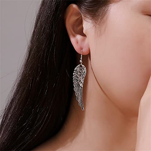 coadipress Angel Wing Earrings for Women Unique Silver Plated Fairy Feather Guardian Dangle Drop Hook Earrings Jewelry - color: Silver Wing