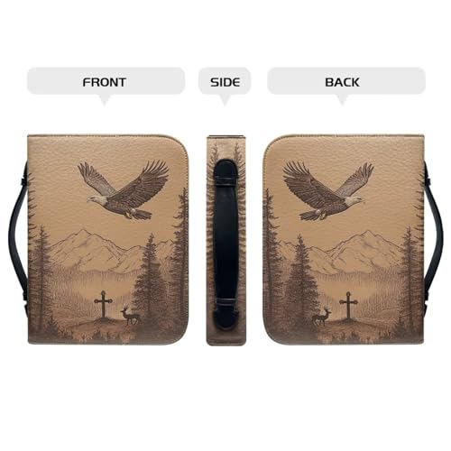 Bible Cover & Case for Men & Women - PU Leather with Bald Eagle Cross & Deer Design Ideal Gift for Christians Christmas Exercise Caution When selecting Oversized Bibles. - color: Bald Eagle Cross and Deer, size: X-Large