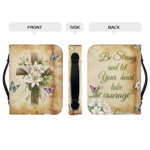 Butterfly & Cross Bible Cover Case for Women Girl Flower Lily Printed Bible Bag With Bible Cover Case for Women Fits for Standard Size Bibles Book Accessories Gift-size:M - color: Butterfly & Cross, size: M(9.21-6.3in)