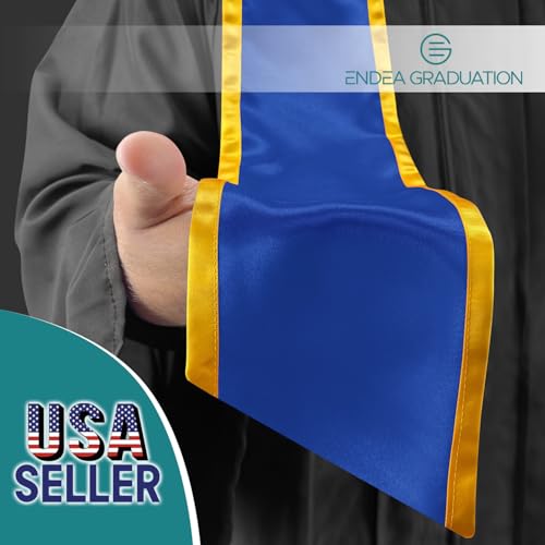 Endea Graduation Plain Honor Stole With Trim Color & Angled End Adult Unisex 72" - color: Royal Blue/Gold
