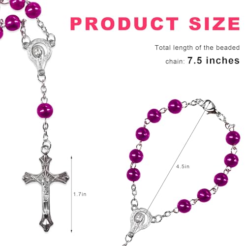 2 PCS Rosary for Rearview Mirror, Religious Cross Bead & Medal Car Rear View Mirror Hanging Ornament, Personalized Rosary Pendant Christian Auto Decoration for Women Men (Purple) - color: Purple