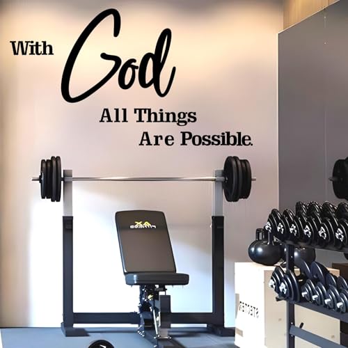 Inspirational Vinyl Wall Decals with God All Things are Possible Christian Quotes Wall Stickers Religious Scripture Faith Wall Decals Family Wall Sticker for Living Room Bedroom Home Decor - color: With God