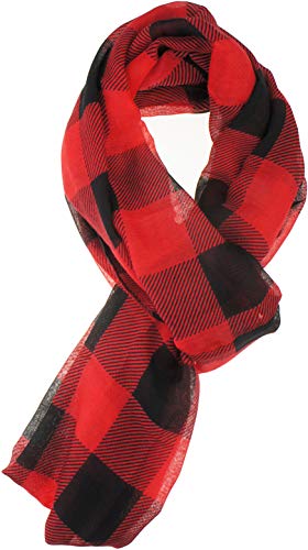 VIVIAN & VINCENT Scottish Fall Winter Soft Lightweight Plaid Check Tartan Sheer Infinity Scarf - color: Black and Red Buffalo Plaid