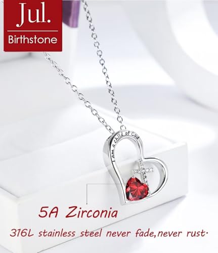 Birthstone Cross Necklace for Girls, Child of God Cross Gifts Jewelry - color: 07. July, style: 01. Silver