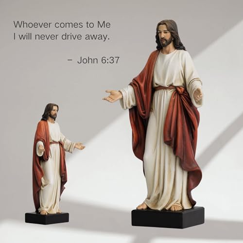 12 Inch Jesus Statue with Open Arms, Hand Painted Jesus Christ Figurine in Red Robe, Realistic Christian Religious Resin Home Décor - color: Red Robe, size: 12inch
