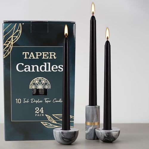 YOROXRG 24 Pack Black Taper Candles, 7-8 Hours Burn Time, Unscented, Smokeless and Dripless, 0.75 x 10 Inch Dinner Candle Set for Halloween, Household, Wedding, Party and Home Décor Candlesticks - color: Black-24