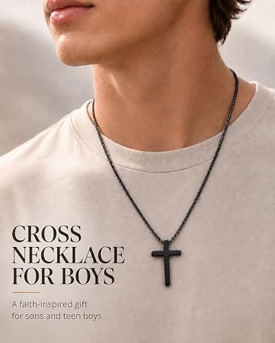 Eryuor Love & Strength Cross Necklace for Son Grandson Teen Boys, 20 Inch - style: Son