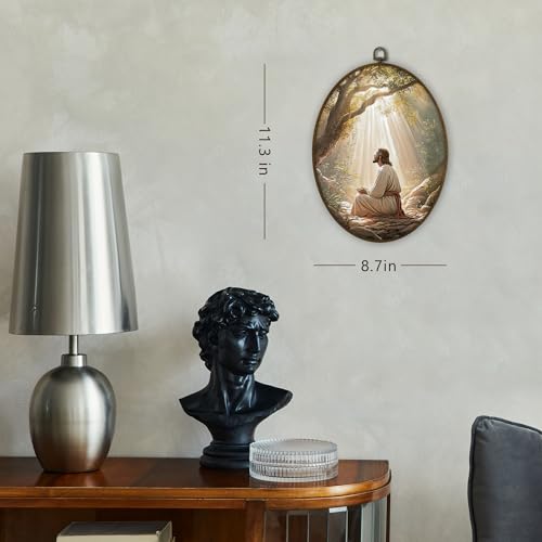 Gnmduw Easter Christian Jesus Oval Wall Art Framed, Jesus Praying in Garden of Gethsemane Wall Decor for Prayer Room Living Room, Christian Prayer Canvas Prints Hanging Decorations, 8.7x11.3 In - color: christ6, size: 11.3"L x 8.7"W