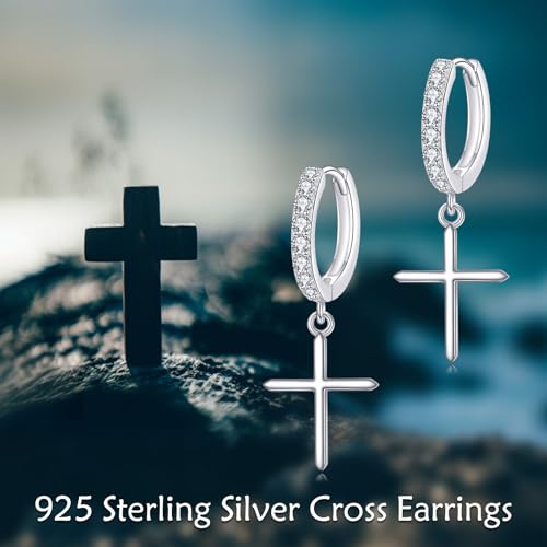 Sterling Silver Cross Drop Earrings for Women Cross Faith Moissanite Dangle Earrings Christian Birthday Jewelry for Women Bridal Valentine's Day Thanksgiving Christmas Gift