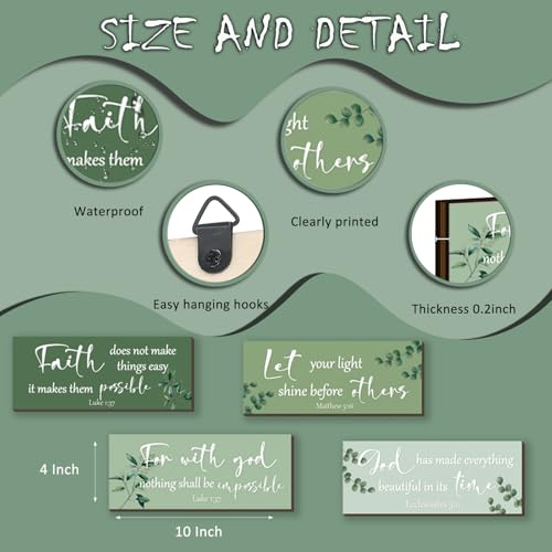 4 Pieces Christian Bible Verses Wall Decor Wooden Religious Art Green Sage Bathroom Decor Religious Gifts for Women Office Home Bedroom Bathroom Living Room(Green 10x4 Inches) - color: Green