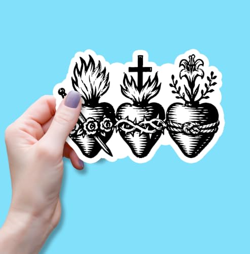 (3PCS) Hearts of the Holy Family Sticker, Christian Catholic Faith God Bible Verse Jesus Waterproof Vinyl Sticker Decals for Books Laptops Phone Water Bottles Tumbler Cup Kindle 3x2.2 Inch