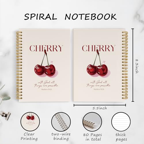 YLZlhb Preppy Cherry Christian Spiral Notebook Journal, Bible Verse Notebooks for Note Taking, Christian Gifts for Women, Religious Prayer Girly Hardcover Spiral Journal 5.5x8.3 Inches - color: cherry