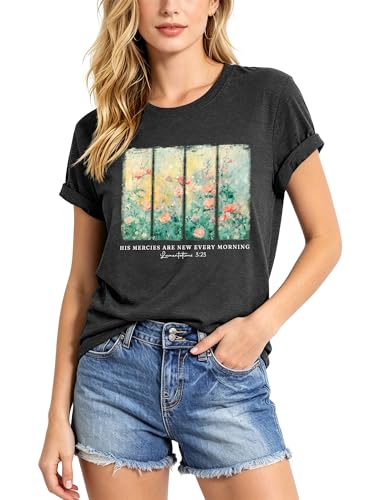 Christian Shirts for Women Floral Faith T-Shirt Bible Verse Shirts Religious T Shirts Faith Short Sleeve Tops - color: Grey1, size: XX-Large