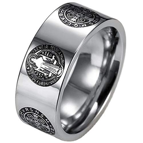 Jude Jewelers 8mm Stainless Steel Saint Benedict Exorcism Ring Jesus Cross Demon Protection CSBP - color: Silver