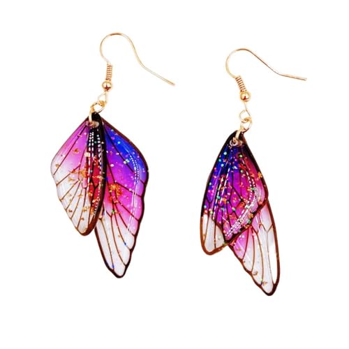 Resin Simulated Butterfly Wing Earrings, Personalized Resin Earrings Wth Moving Wings For Women - color: Short purple