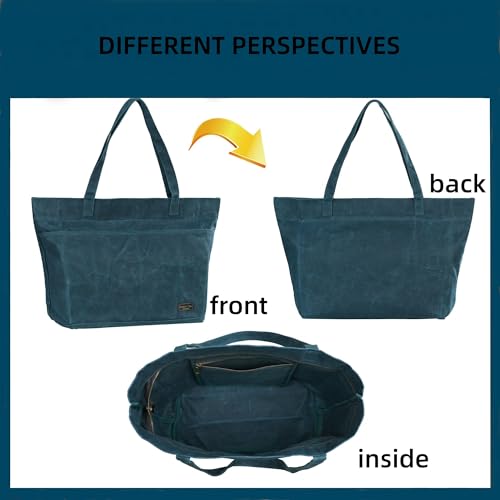 Heavy-Duty 16 oz. Waxed Canvas Zipper Tool Bag with Pockets and Carry Handle - Suitable for Groceries and General - color: Darkgreen