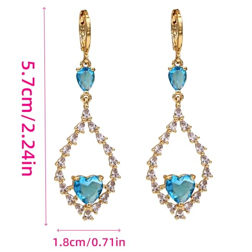 18K Gold Plated, Dangle Earrings for Women, Flower/Heart Drop earrings, Hypoallergenic Cubic Zirconia Earrings, Lightweight, Party, gold earrings, Jewelry for Gifts, Fashion - style: 7508-Blue