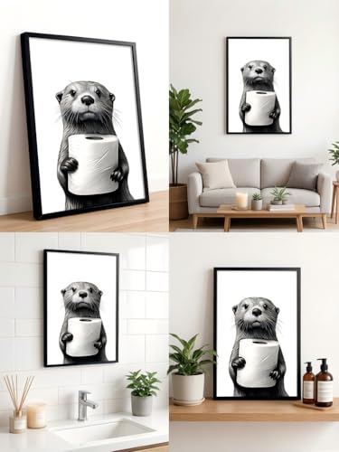 LBTZEVIR Framed Black and White Bathroom Wall Art Funny Otter 8x10In - color: Black and White, size: 8"L x 10"W