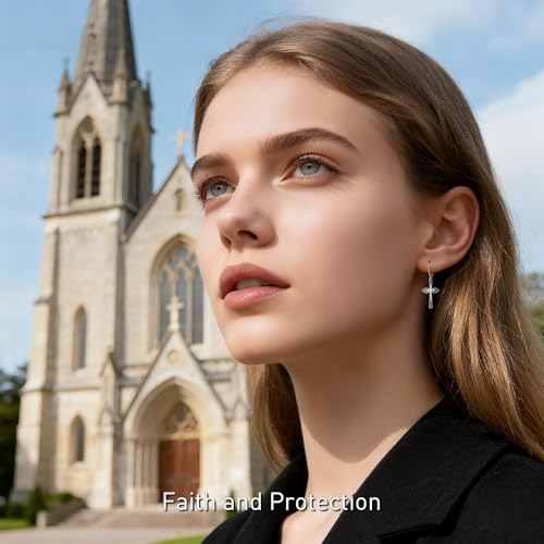 Cross Earrings for Women S925 Sterling Silver Turquoise Music Note Jesus Cross Earrings Dangle Christian Religious Faith Jewelry Birthday Gifts - style: Cross A