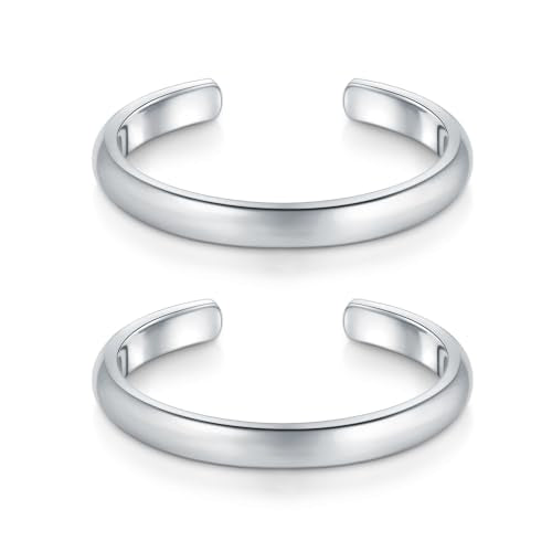 BORUO Toe Rings, 925 Sterling Silver or Waterproof Gold Plated, 2-4mm - color: Waterproof Stainless Steel Silver 2mm 2-Pack