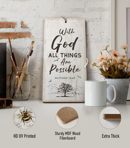 YZEXEZY Inspirational Religious Decor-With God All Things Are Possible Sign12"x6" Bible Verse MATTEW 19:26 Christian Wall Art Gifts - style: With God