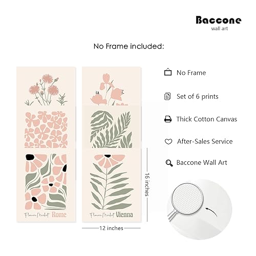 Baccone Boho Botanical Wall Art Prints Blush Pink Canvas Wall Decor Flower Market Wall Art Poster Abstract Aesthetic Pictures Pink Floral Artwork for Room Bedroom Set of 6 12x16 Inch Unframed - color: Boho Botanical Flower Prints, size: 12x16 Inch Unframe