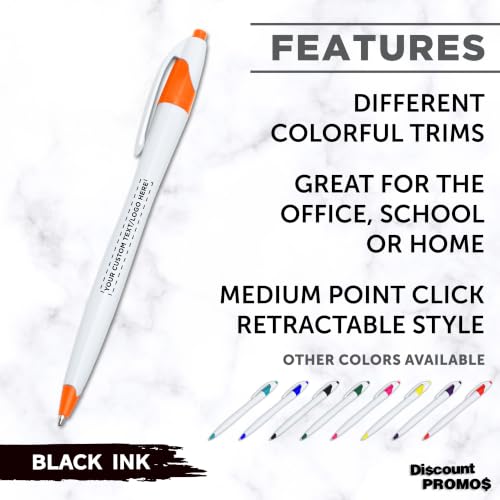 DISCOUNT PROMOS Personalized Ballpoint Pens, Bulk Packs of 4 to 5000 Pieces, Black Ink, Slim & Curvy Design, Retractable, Ideal for Office, Corporate Merchandise, Tradeshows - Orange - color: - Custom - Orange, size: Pack of 1 (Count options: 4–5,000)