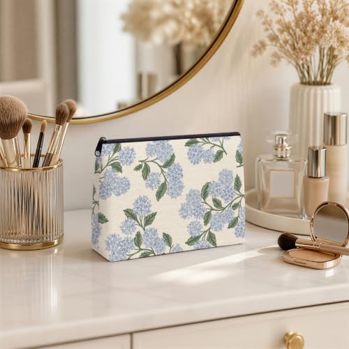Blue Hydrangea Zipper Makeup Bag for Women - color: Blue Hydrangea