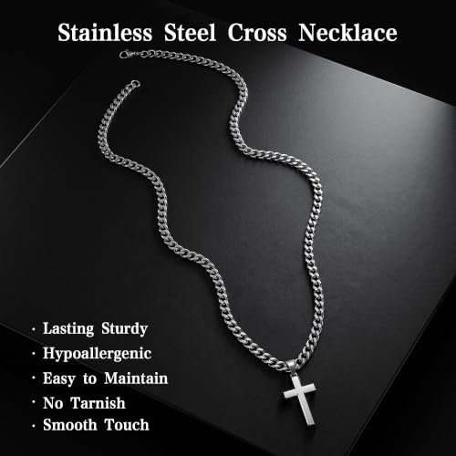 Deefire Stainless Steel Cross Necklace for Men 5mm Cross Chain for Men