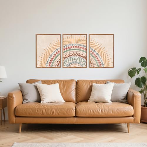 HPINUB Boho Sun Framed Canvas Wall Art Set, (Set of 3,12X16 Inch) Mid-Century Modern Wall Decor, Minimalism Bohemian Wall Painting, Abstract Geometric Pattern Art Print for Living Room,Bedroom,Office - color: Boho Sun Wall Art