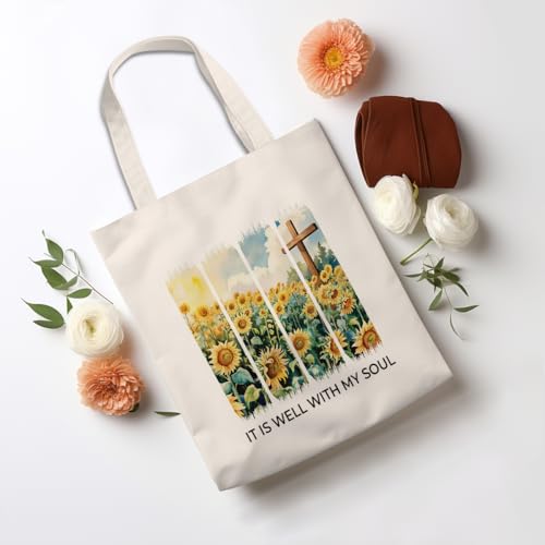 Inspirational Christian Gifts Canvas Tote Bag for Women Girls Christmas Friendship Birthday Grocery Bags - color: Wellsoul03