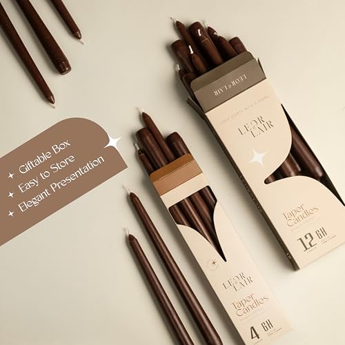 Leor & Lair Brown Taper Candles, 12 Pack, 10" Fall Candlesticks - color: Brown