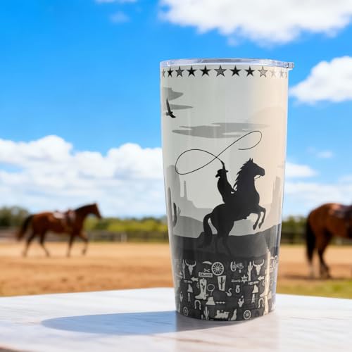 Horse Tumbler, Cowboy Travel Mug Cup, Western Gift for Men Boy - color: BW-Western