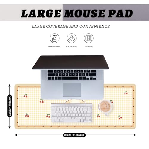 Cute Puppy Mouse Pad Cartoon Cherry Gingham Mousepad Extended Large Laptop Keyboard Non-Slip Rubber Base with Stitched Edges for Home 31.5x11.8 Inch - color: Cute Puppy, size: 31.5" x 11.8"