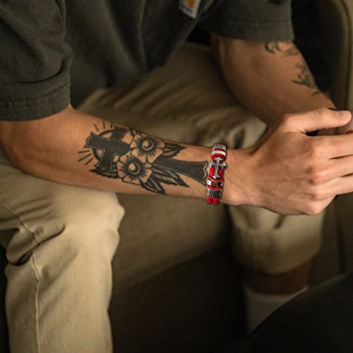 Mens Christian Cross Double Row Leather Bracelet, Religious Braided Cuff Bracelet for Men - color: Red, size: 8.5 inches