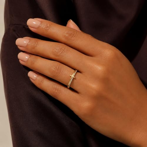 Cross Ring Women 14K Gold Plated Statement Stackable Engagement Christian - color: C - silver