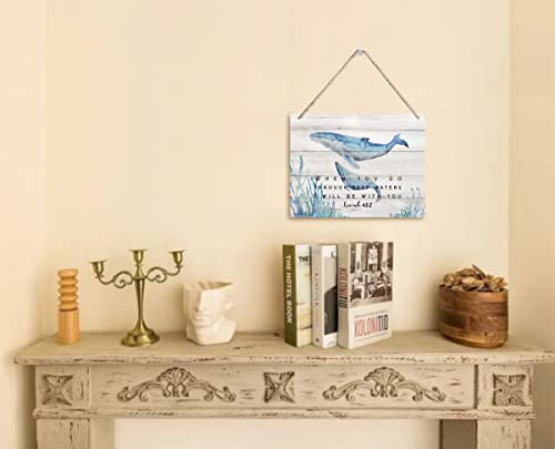 Bible Verse Printed Wood Plaque Sign Wall Hanging, Home Wall Decor When You Go Through Deep Waters I Will Be With You Scripture Rustic Hanging Wall Plaque Wood Signs, Isaiah 43:2 Christian Sign - color: Isaiah 43:2