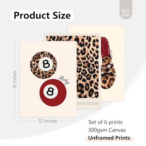 Cheetah Wall Art Red Leopard Canvas Wall Decor Y2k Trendy Coquette Poster Cheetah Print Room Decor Aesthetic 8 Ball Poster Preppy Lucky Funky Vintage Pictures for Bedroom 12x16x6 Inch Unframed - color: Red leopard Prints, size: 12x16 Inch Unframed