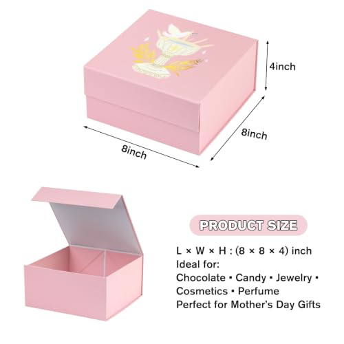RUSPEPA Pink Religious Gift Box with Magnetic Closure Lid, Gold Foil Chalice, Cross & Dove Design Collapsible Decorative Box for Baby Girl, Baptism, First Communion, Easter, 8 x 8 x 4 Inches, 1 Pcs - color: Pink Gold Foil Chalice