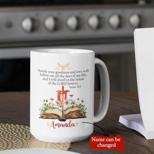 Novelty Daisy And Cross Coffee Mug, Christian Bible Verse White Cup, Personalized Name Flower Dove Ceramic Mug, Customized Religion Themed Mug Present For Him Her, Christian Cup 11Oz - color: XUA-624-2337-Daisy Bible With Dove