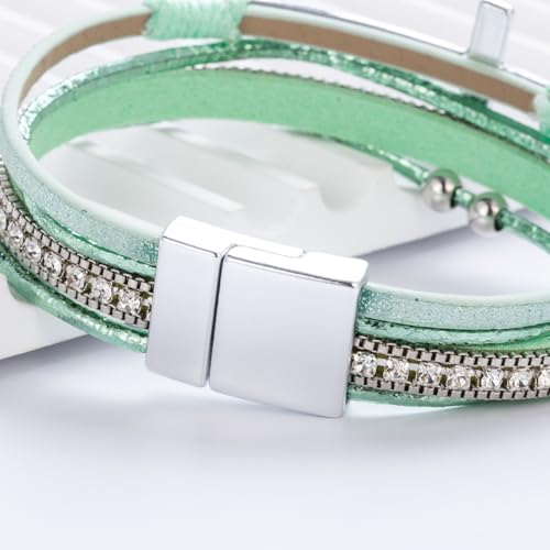 Christian Cross Leather Bracelets Boho Western Blessing Religious Jewelry - color: Green